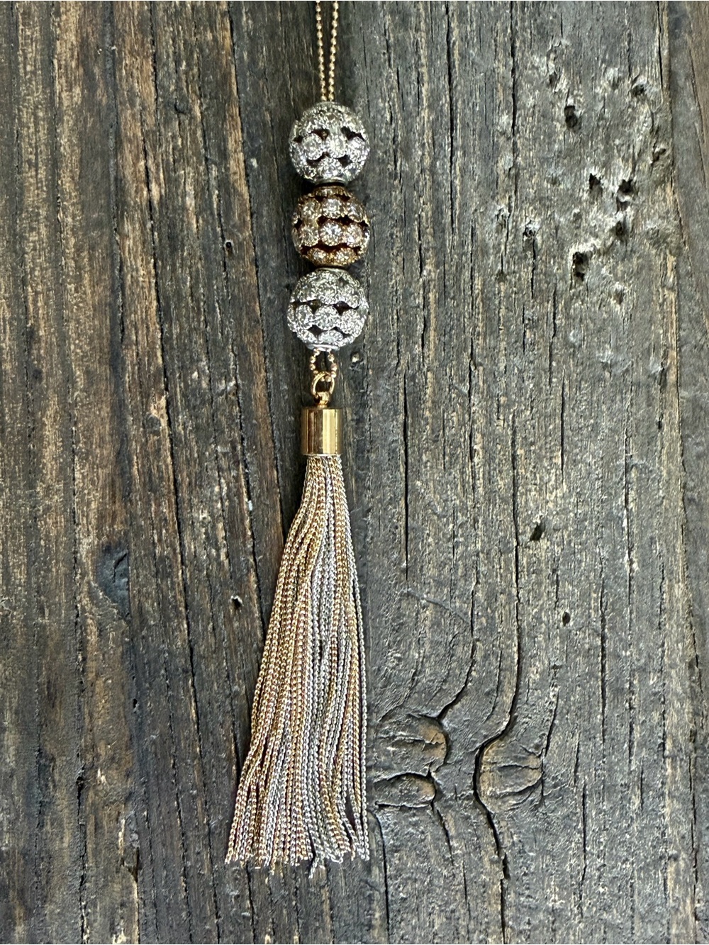 INC International Concepts Gold-Tone Pave Bead Tassel Necklace